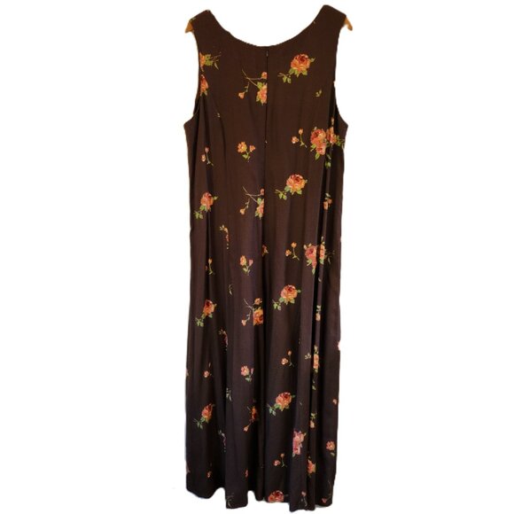 Vintage Laura Ashley Brown Pink Roses Midi/Maxi Slvless Dress Women 14 Cottage - Picture 8 of 12